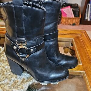 Guess Black Heeled Boots with Gold Accents